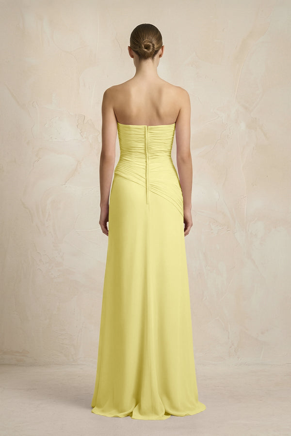 Sheath Chiffon Strapless Pleated Bridesmaid Dress in Buttercup - KissProm Bridesmaid Dresses