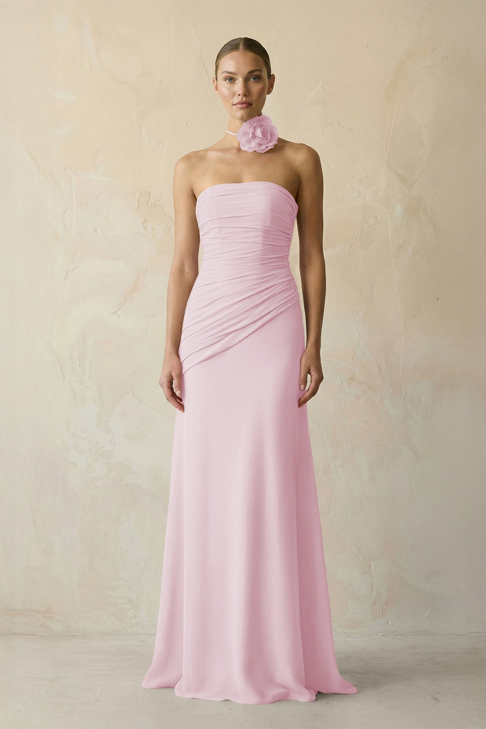Sheath Chiffon Strapless Pleated Bridesmaid Dress in Candy Pink - KissProm Bridesmaid Dresses