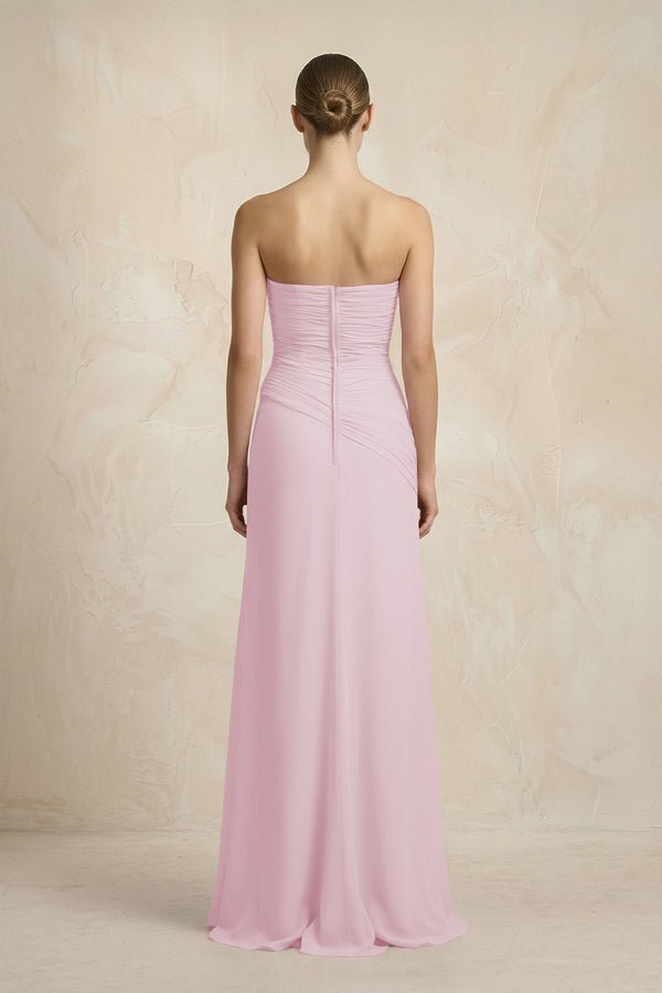 Sheath Chiffon Strapless Pleated Bridesmaid Dress in Candy Pink - KissProm Bridesmaid Dresses
