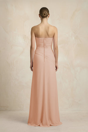 Sheath Chiffon Strapless Pleated Bridesmaid Dress in Champagne Rose - KissProm Bridesmaid Dresses