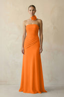 Sheath Chiffon Strapless Pleated Bridesmaid Dress in Cinnamon - KissProm Bridesmaid Dresses