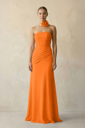 Sheath Chiffon Strapless Pleated Bridesmaid Dress in Cinnamon - KissProm Bridesmaid Dresses