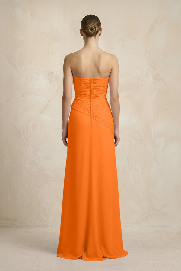 Sheath Chiffon Strapless Pleated Bridesmaid Dress in Cinnamon - KissProm Bridesmaid Dresses