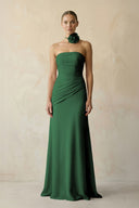 Sheath Chiffon Strapless Pleated Bridesmaid Dress in Dark Green - KissProm Bridesmaid Dresses