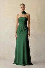 Sheath Chiffon Strapless Pleated Bridesmaid Dress in Dark Green - KissProm Bridesmaid Dresses