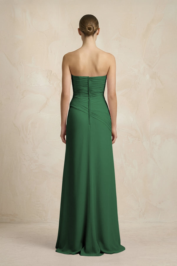 Sheath Chiffon Strapless Pleated Bridesmaid Dress in Dark Green - KissProm Bridesmaid Dresses