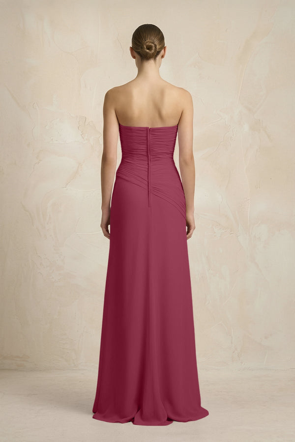 Sheath Chiffon Strapless Pleated Bridesmaid Dress in Desert Rose - KissProm Bridesmaid Dresses
