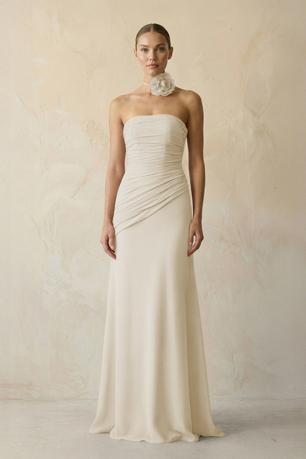 Sheath Chiffon Strapless Pleated Bridesmaid Dress in Dove Gray - KissProm Bridesmaid Dresses
