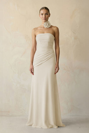 Sheath Chiffon Strapless Pleated Bridesmaid Dress in Dove Gray - KissProm Bridesmaid Dresses