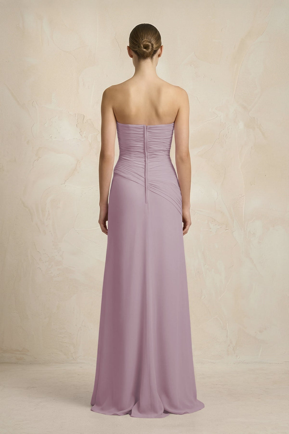 Sheath Chiffon Strapless Pleated Bridesmaid Dress in Dusk - KissProm Bridesmaid Dresses