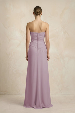 Sheath Chiffon Strapless Pleated Bridesmaid Dress in Dusk - KissProm Bridesmaid Dresses