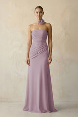 Sheath Chiffon Strapless Pleated Bridesmaid Dress in Dusk - KissProm Bridesmaid Dresses