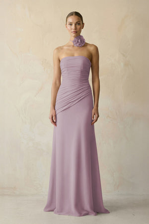 Sheath Chiffon Strapless Pleated Bridesmaid Dress in Dusk - KissProm Bridesmaid Dresses