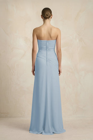 Sheath Chiffon Strapless Pleated Bridesmaid Dress in Dusty Blue - KissProm Bridesmaid Dresses