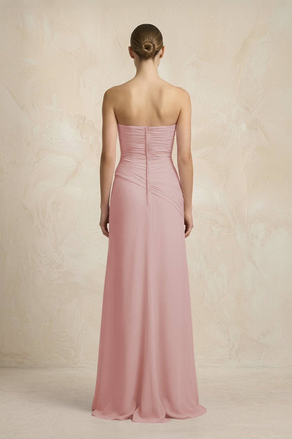 Sheath Chiffon Strapless Pleated Bridesmaid Dress in Dusty Rose - KissProm Bridesmaid Dresses