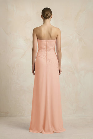 Sheath Chiffon Strapless Pleated Bridesmaid Dress in English Rose - KissProm Bridesmaid Dresses