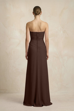 Sheath Chiffon Strapless Pleated Bridesmaid Dress in Espresso - KissProm Bridesmaid Dresses