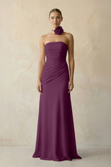 Sheath Chiffon Strapless Pleated Bridesmaid Dress in Fig - KissProm Bridesmaid Dresses