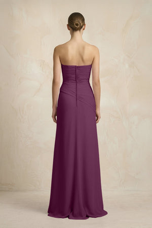 Sheath Chiffon Strapless Pleated Bridesmaid Dress in Fig - KissProm Bridesmaid Dresses