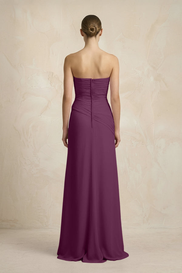 Sheath Chiffon Strapless Pleated Bridesmaid Dress in Fig - KissProm Bridesmaid Dresses