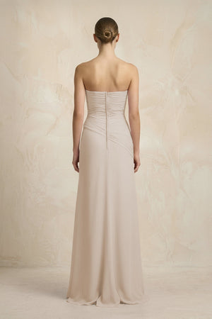 Sheath Chiffon Strapless Pleated Bridesmaid Dress in Frost - KissProm Bridesmaid Dresses