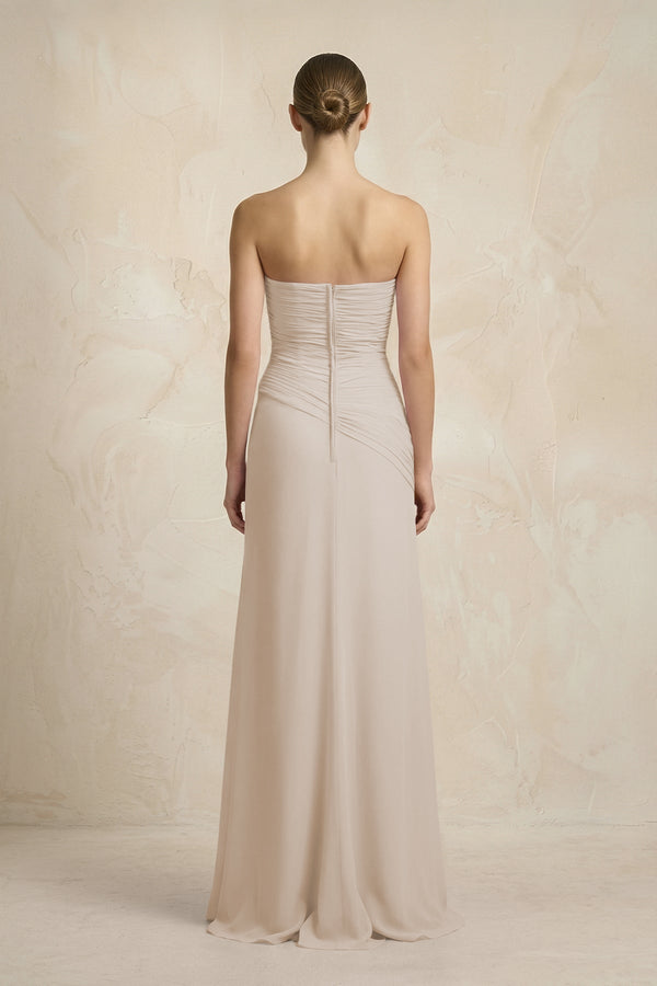 Sheath Chiffon Strapless Pleated Bridesmaid Dress in Frost - KissProm Bridesmaid Dresses