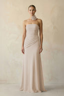 Sheath Chiffon Strapless Pleated Bridesmaid Dress in Frost - KissProm Bridesmaid Dresses