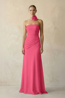 Sheath Chiffon Strapless Pleated Bridesmaid Dress in Fuchsia - KissProm Bridesmaid Dresses