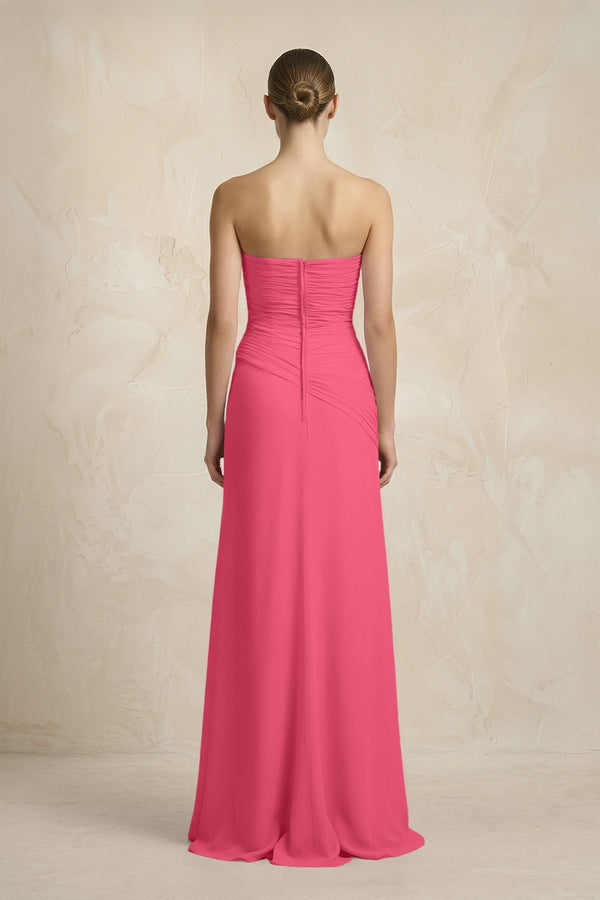 Sheath Chiffon Strapless Pleated Bridesmaid Dress in Fuchsia - KissProm Bridesmaid Dresses
