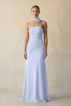 Sheath Chiffon Strapless Pleated Bridesmaid Dress in Ice - KissProm Bridesmaid Dresses