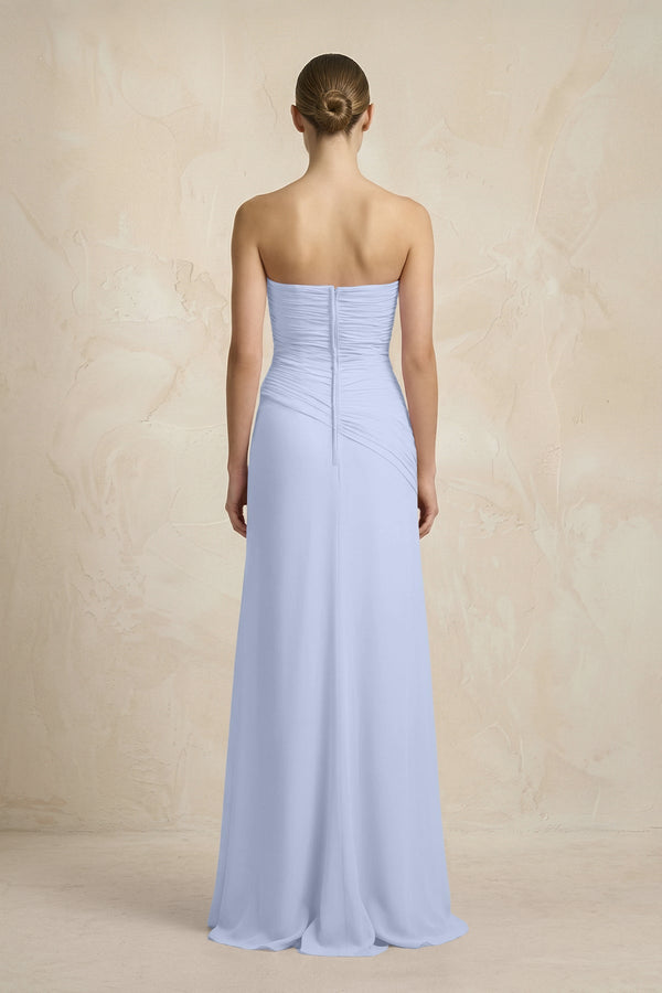 Sheath Chiffon Strapless Pleated Bridesmaid Dress in Ice - KissProm Bridesmaid Dresses