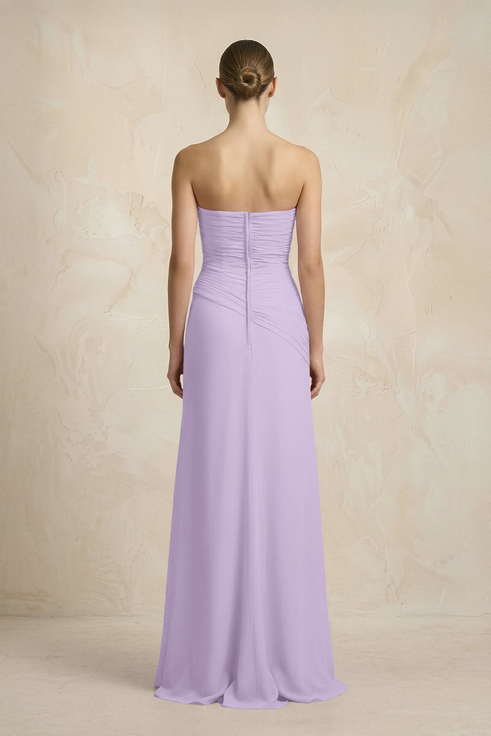 Sheath Chiffon Strapless Pleated Bridesmaid Dress in Lavender - KissProm Bridesmaid Dresses