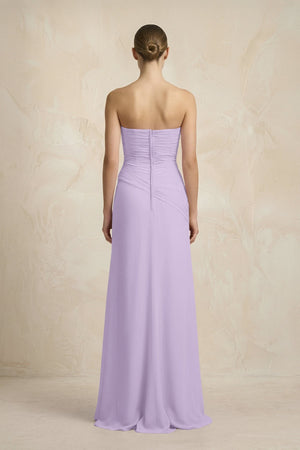 Sheath Chiffon Strapless Pleated Bridesmaid Dress in Lavender - KissProm Bridesmaid Dresses