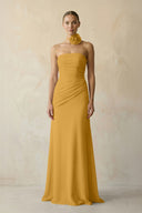 Sheath Chiffon Strapless Pleated Bridesmaid Dress in Marigold - KissProm Bridesmaid Dresses