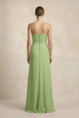 Sheath Chiffon Strapless Pleated Bridesmaid Dress in Matcha - KissProm Bridesmaid Dresses