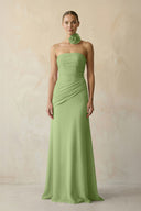 Sheath Chiffon Strapless Pleated Bridesmaid Dress in Matcha - KissProm Bridesmaid Dresses