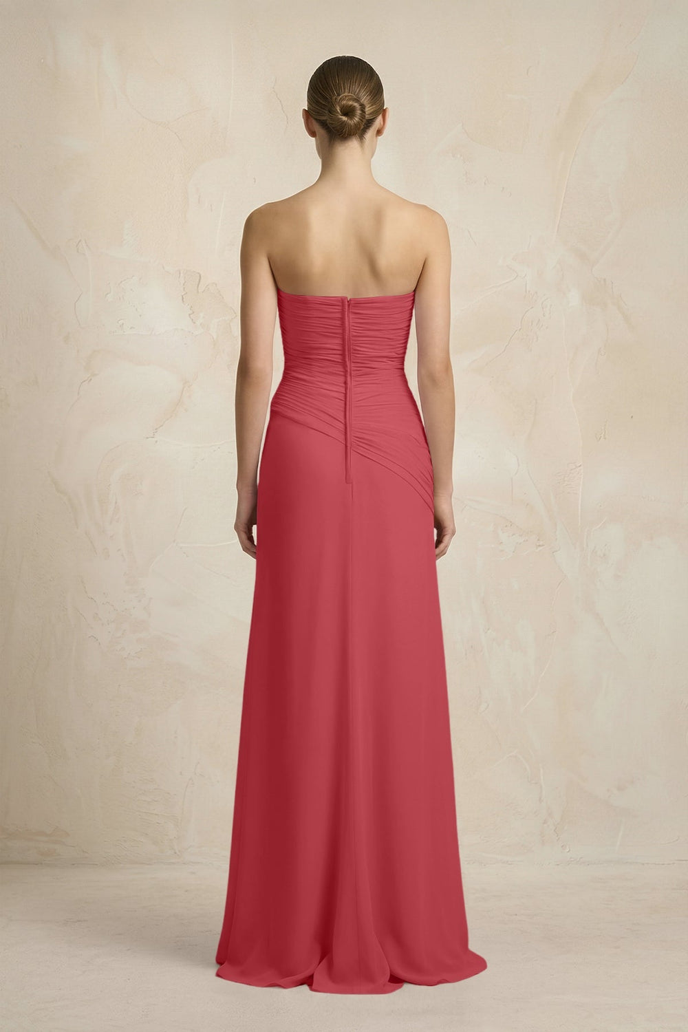 Sheath Chiffon Strapless Pleated Bridesmaid Dress in Merlot - KissProm Bridesmaid Dresses