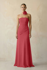 Sheath Chiffon Strapless Pleated Bridesmaid Dress in Merlot - KissProm Bridesmaid Dresses