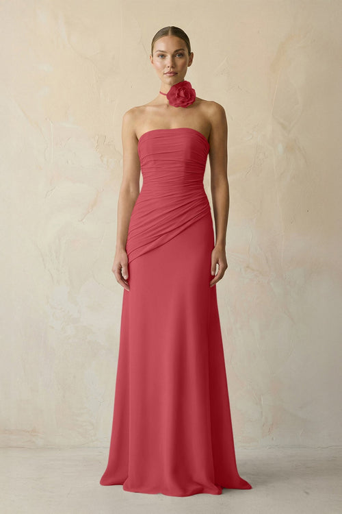 Sheath Chiffon Strapless Pleated Bridesmaid Dress in Merlot - KissProm Bridesmaid Dresses