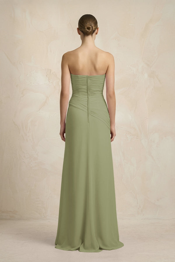 KissProm | Sheath Chiffon Strapless Pleated Bridesmaid Dress in Moss Green KissProm | Sheath Chiffon Strapless Pleated Bridesmaid Dress in Moss Green