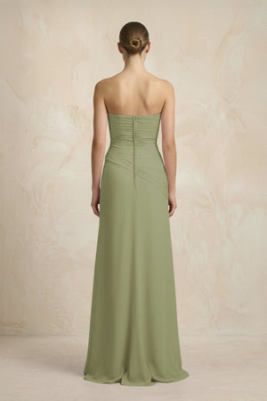 Sheath Chiffon Strapless Pleated Bridesmaid Dress in Moss Green - KissProm Bridesmaid Dresses