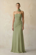 Sheath Chiffon Strapless Pleated Bridesmaid Dress in Moss Green - KissProm Bridesmaid Dresses