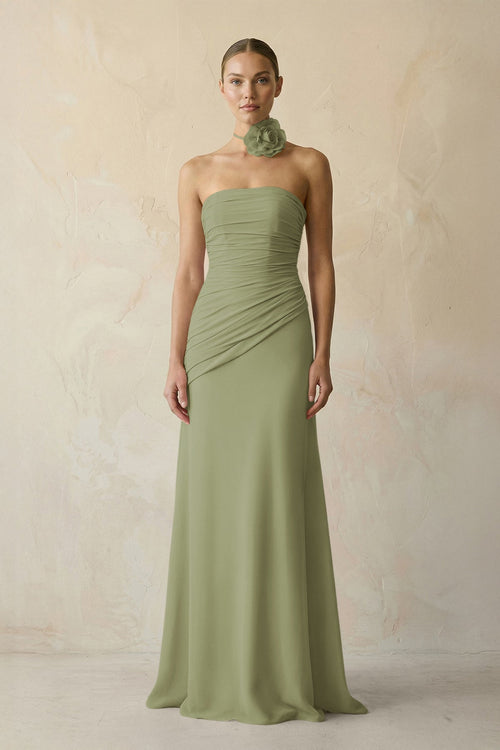 green strapless pleated dress Dark Green Mother Of The Bride Dresses Satin A-Line Strapless Floor Le main image 0