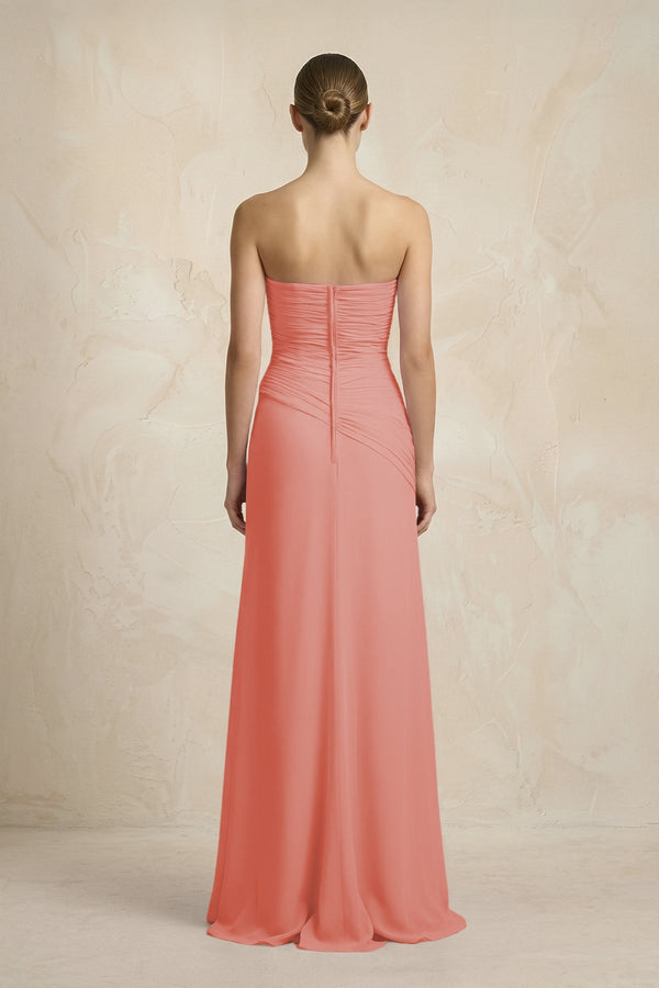 Sheath Chiffon Strapless Pleated Bridesmaid Dress in Mulberry - KissProm Bridesmaid Dresses