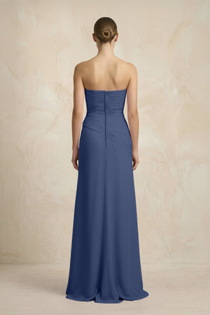 Sheath Chiffon Strapless Pleated Bridesmaid Dress in Navy - KissProm Bridesmaid Dresses