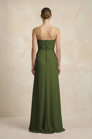 Sheath Chiffon Strapless Pleated Bridesmaid Dress in Olive - KissProm Bridesmaid Dresses