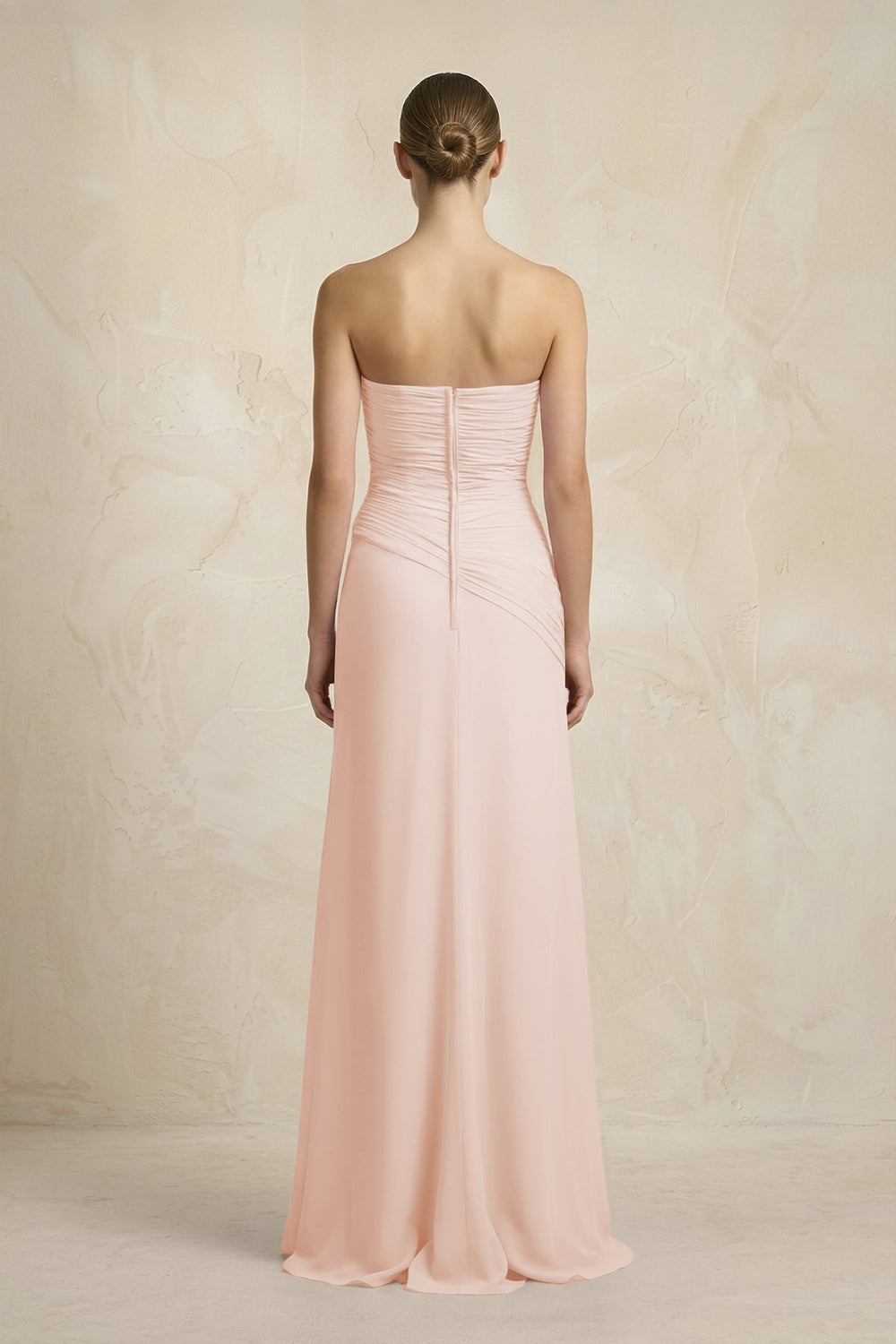 Sheath Chiffon Strapless Pleated Bridesmaid Dress in Pale Blush - KissProm Bridesmaid Dresses