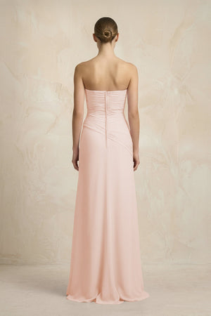 Sheath Chiffon Strapless Pleated Bridesmaid Dress in Pale Blush - KissProm Bridesmaid Dresses
