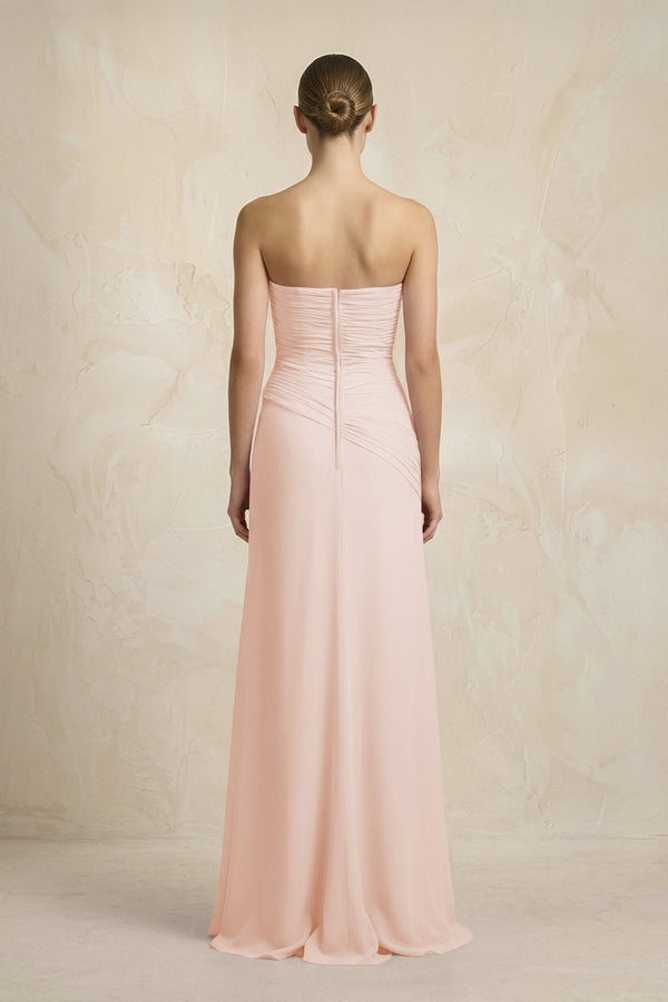 Sheath Chiffon Strapless Pleated Bridesmaid Dress in Pale Blush - KissProm Bridesmaid Dresses
