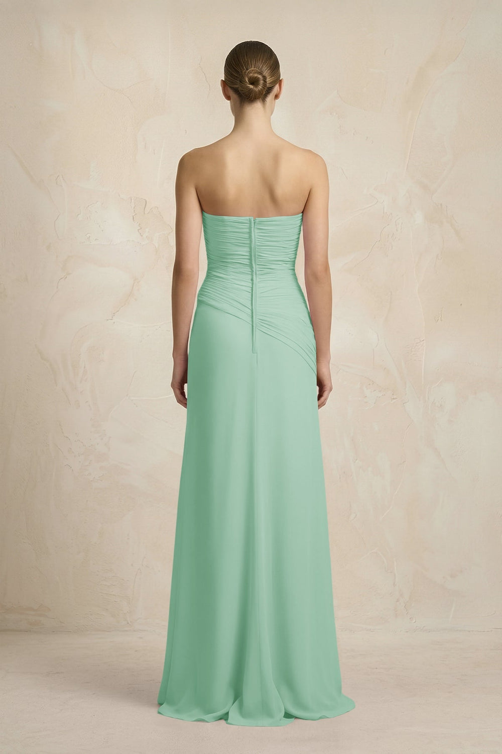 Sheath Chiffon Strapless Pleated Bridesmaid Dress in Pale Pistachio - KissProm Bridesmaid Dresses